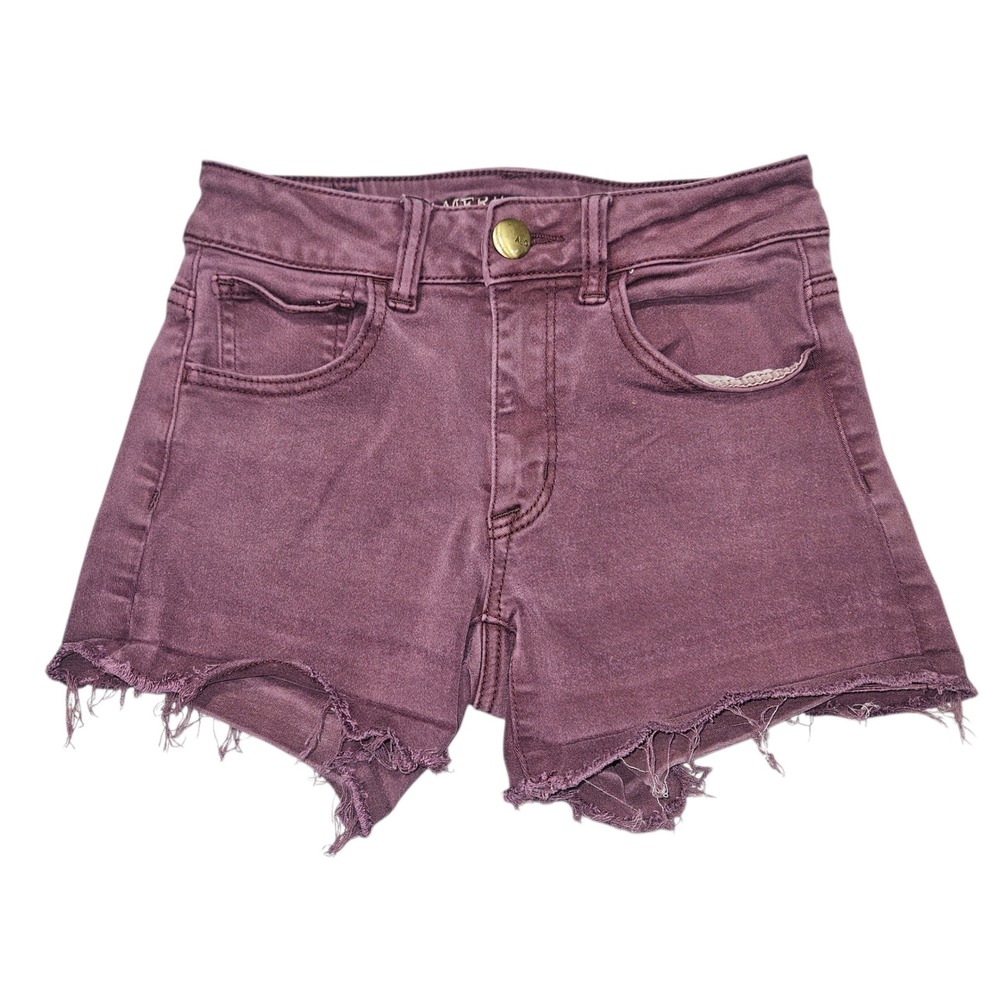 American Eagle Hi-Rise Shortie Denim Cut‎ Off Shorts Burgundy Sz 00